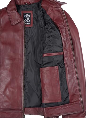 Image of Decrum Vintage Style Mens Leather Jacket - Real Lambskin Classic Shirt Collar Leather Jackets for Men