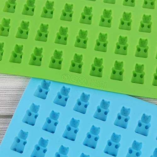 homEdge Silicone Gummy Bear Candy Molds, Set of 4 Packs Non Stick Food Grade Chocolate Gummy Mold Bonus with 2 Dropper-Blue, Red, Green and Pink