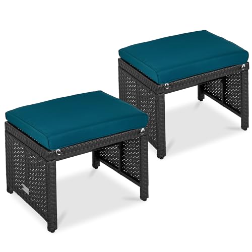 Best Choice Products Set of 2 Wicker Ottomans, Multipurpose Outdoor