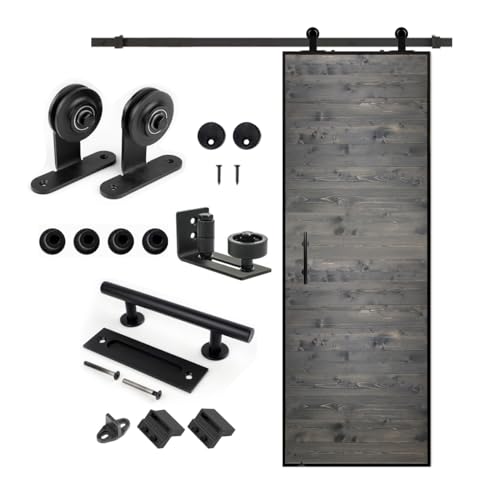 Image of S&Z tophand 28 in. x 84 Deep Gray Barn Door with 5FT Sliding Hardware Kit, 20 - 42in Stainless Steel Frame Style Door /Sliding Door /Simple Assembly is Required