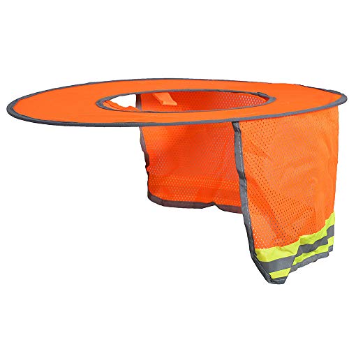 TOPTIE Hard Hat Sun Shield, Reflective Hat shield High Visibility Full Brim Mesh Neck Sun Shade with Visor- Orange