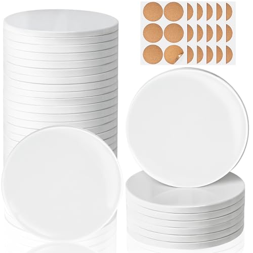 36 Pieces Sublimation Coasters GOH DODD Glossy Ceramic Tiles Glazed Blanks with Cork for DIY Alcohol Ink Heat Transfer Painting Housewarming Gifts Wedding Arts Crafts School Education Round 4 Inch