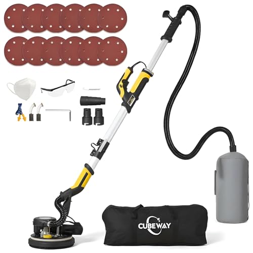 Drywall Sander 750W 6.5A Wall Sanders with Vacuum Dust Collection 7 Variable Speed LED Light with 12pcs Sanding Discs Foldable Extendable Electric Sander for Walls Popcorn Ceiling
