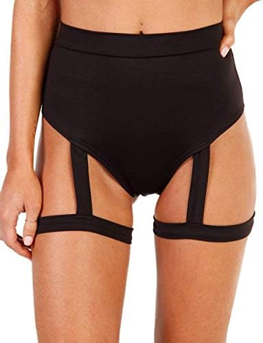 iHeartRaves Showdown Harness High Waisted Booty Shorts for Women Rave Bottoms Pole Dance Shorts (Black, Small)