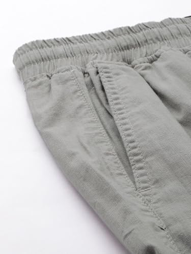 Image of The Indian Garage Co Men Slim Fit Solid Mid-Rise Elasticated Linen Jogger Trouser