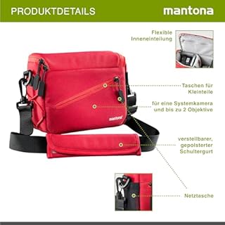 Mantona Irit Kameratasche für kompakte Systemkamera inkl. Objektiv und Zubehör für Nikon 1, Sony NEX, Olympus PEN OM-D rot