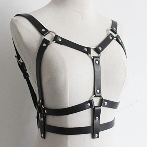 BDSMYEE Leder Harness, BDSM Dessous, BH Body Harness, Sexy Outfit für Damen, Domina, Rave, Fetisch Kleidung (F)