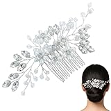 CATZUM Haarschmuck Hochzeit, Handgefertigt Eleganter Braut Haarkamm/Kopfschmuck/Haarclip mit Blumen, Perlen und Kristall für Damen und Frauen (Silber)