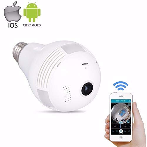 CIC Camera Ip Panoramica Hd Seguraça Lampada Vr 360 Espia Wifi Led Iphone Android, Branco