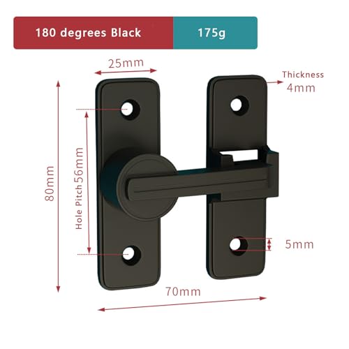 Betensh Sliding Barn Door Lock 180 Degree Sliding Door Lock Latch and Flip Gate latches for Barn Door Bathroom, Outdoor, Garden, Black - Image 2