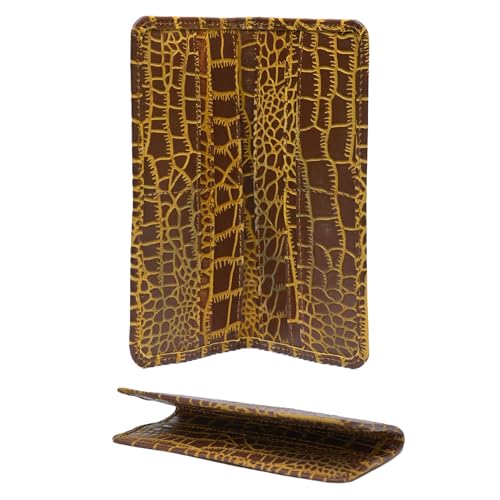 Men's Bifold Leather Wallet – RFID Blocking Full Grain Leather long Wallet with Premium Crocodile Texture – Slim Design with Multiple Card Slots & Cash Compartment – Handmade Cowhide Wallet.