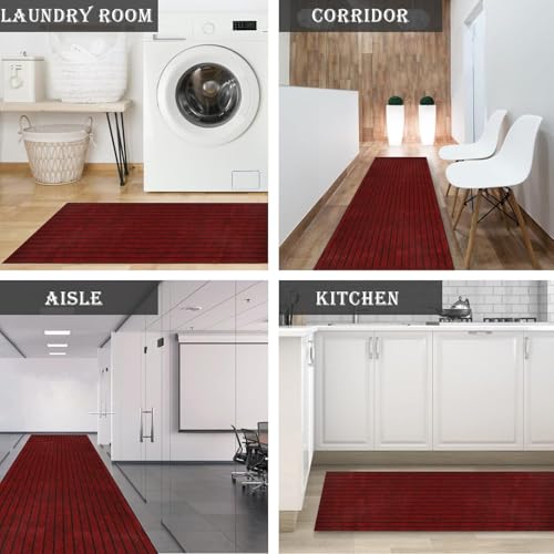 Image of Anti Slip Door Mat, Floor Mat for Living Room with Anti Slip Backing, Anti Skid Door Mats for Home, Kitchen, Entrance, Hospital, Bathroom Mat [Size 2x24 feet, Color Red]