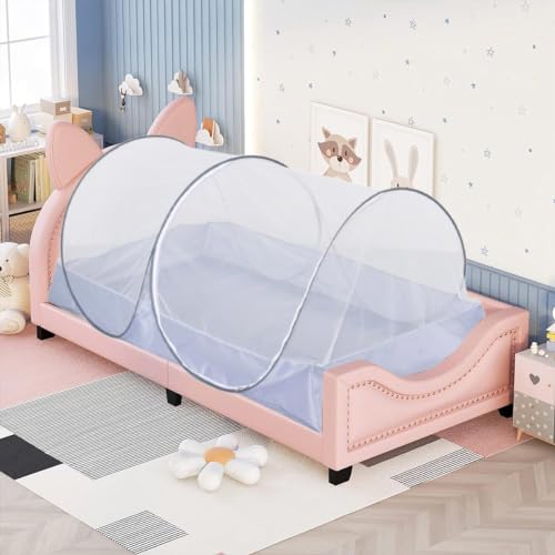 Akiky Pop Up Mosquito Net Bed Net Tent with Gray Bottom Portable&Foldable Bed Canopy for Bunk Bed Twin/Twin XL Bed Sleeping Tent for Indoor Outdoor
