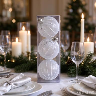 3Pcs 3.2" Durable Shatterproof Baubles Christmas Ornaments for Tree Decor (White) - image 5