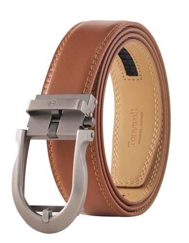 Image of Tonywell Men's Leather Ratchet Belt, 1 3 /8 inch Adjustable Dress Belt, Trim to Fit