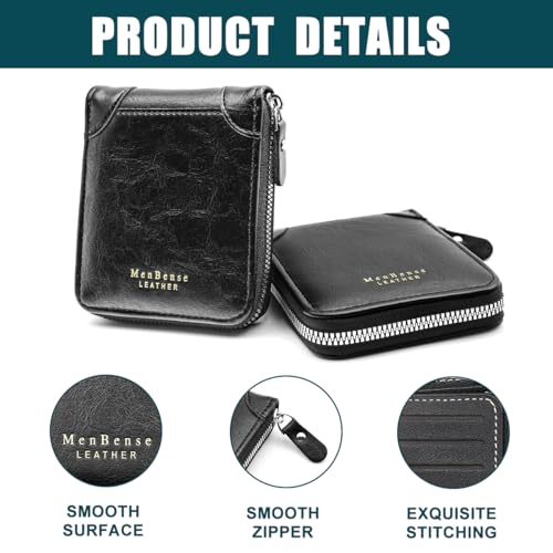 Mens Wallet, Front Pocket Bifold Wallet, Minimalist, Front Pocket, Large capacity multi-card slot vintage men's wallet-(BLACK)3