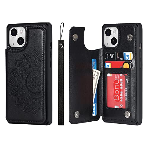 Coque iPhone 13 avec porte-cartes Cavor en cuir PU noir