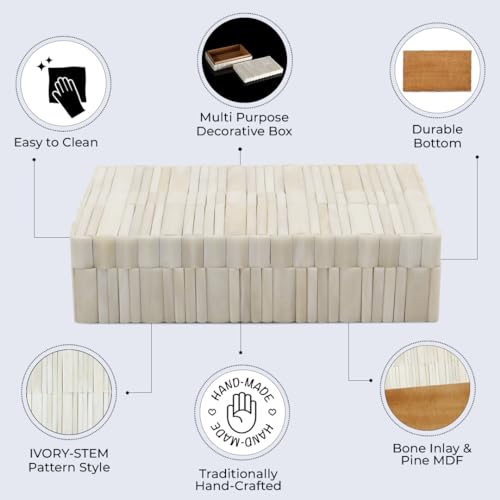 Image of Handicrafts Home Decorative Box - Handmade Jewelry Organizer Box with Lid - Keepsake Box for Home Decor, Jewelry, Accessories, Collectibles - Modern Wooden Storage Box - Stem, 10X6X2.5 inch