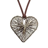 GelConnie Casual Necklaces for Women Long Boho Necklace Heart Brown Leather Necklace Cord Large Pendant Necklace