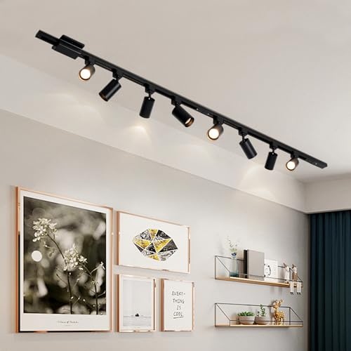 Hiiglxii 4-Light LED Track Lighting Kit with 3.3FT H Track Lighting Rails & Floating Canopy Connector, GU10 Track Light Kit, Modern Kitchen Track Lighting Fixtures Ceiling Spot Light, Black (No Bulbs)