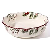 Whaline Christmas Ceramic Bowl Holly Berry Serving Dessert Salad Soup Bowl Xmas Dinnerware for Dining Winter Holiday Decor
