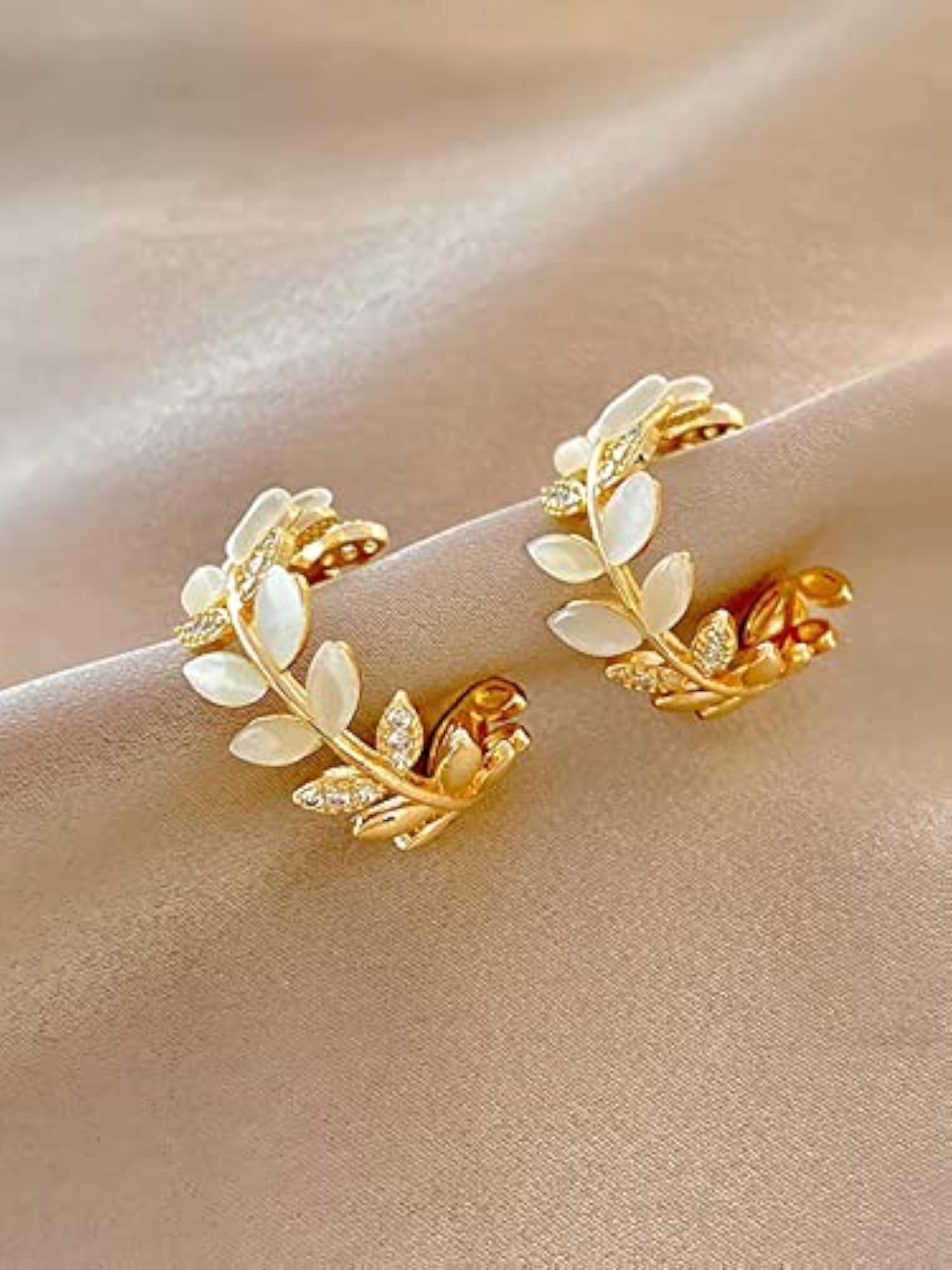 Crystal Stone Studded Half Bali Clip On Hoop Earrings