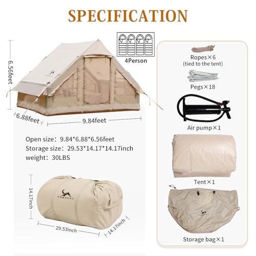 Image of TOMOUNT Inflatable Camping Tents Air Glamping Tents 4 Season Waterproof Easy Set up Cabin House Tent Blow up Tent for Family Camping