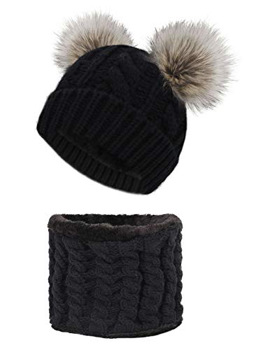 Image of Arctic Paw Womens Super Soft Warm Chunky Cable Faux Fur Pompom Knit Beanie Hat