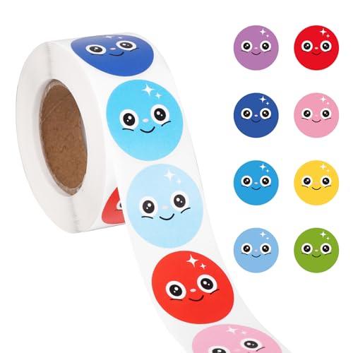 500uds Pegatinas de Caras Sonrientes, 2,54cm Pequeñas Smile Face Stickers Rollo 8 Colores Pegatinas Cara Feliz para Niños Suministros de Recompensa para Profesores Manualidades