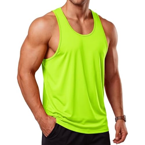 TACVASEN Men's Workout Tank Tops Y-Back Quick Dry Muscle Shirts Gym Athletic Fitness Tank Sleeveless Summer UPF 50+ T Shirt Flgreen XX-Large