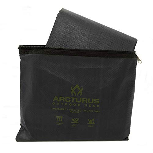Arcturus Insulated Tarp, Reusable Heavy Duty Thermal Survival Blanket – 60x82in, Reflects 90% Body Heat, Waterproof, Windproof, 3-Layer Design, Reinforced Grommets, Black