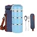 Pojemnik na lunch Bento, TiLeMiun 3-warstwowy izolowany pojemnik na lunch ze stali nierdzewnej z torbą na lunch i sztućcami bez BPA (T-Blue)