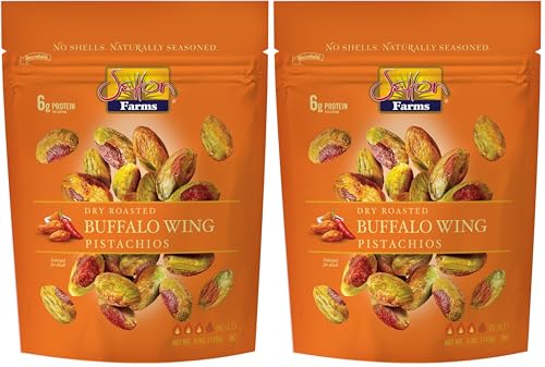 Image of Setton Farms Pistachios, Buffalo Wing Flavored Pistachios, Naturally Seasoned, Dry Roasted No Shell Pistachios, Non-GMO Project Verified, Gluten Free, Vegan, Kosher, 5 Oz Resealable Bag (Pack of 2)