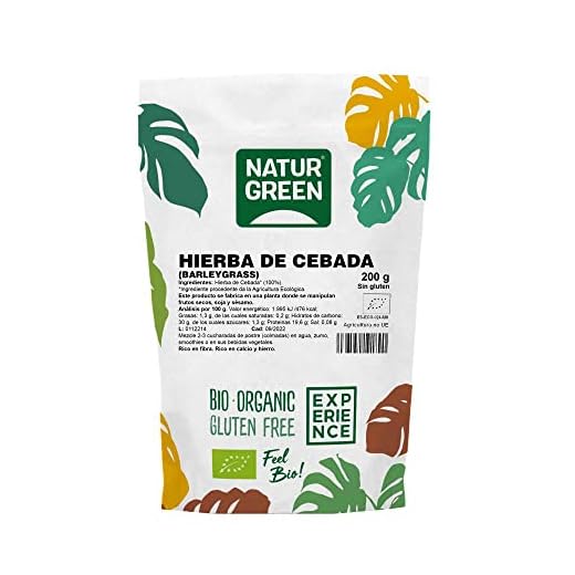 NaturGreen - Hierba De Cebada, Barleygrass, Jugo De Cebada En Polvo, Ecológico, Omega 3 Y Omega 6, 100% Vegano, color Verde, Pequeño, 150 g