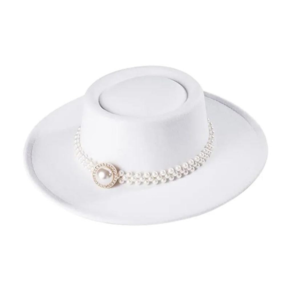 Cappello Fedora da donna in feltro a tesa larga vintage con cintura di perle a tesa larga Panama Trilby Cap