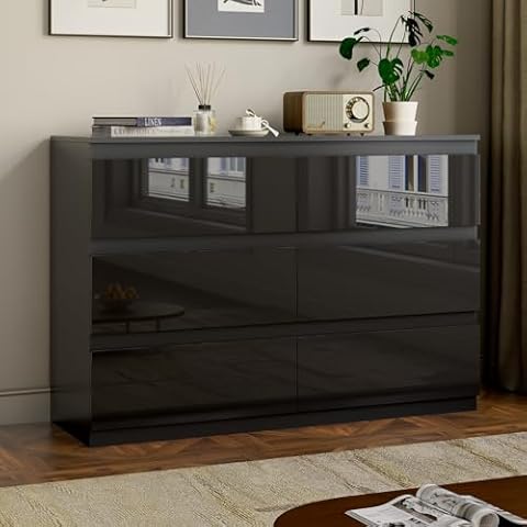 OtterOasis Wood Dresser for Bedroom, 6 Drawer Dresser for Clothes Storage, Modern Black Dresser with Wide Drawers, Wide Wooden Chest Drawers for Living Room, Entryway, TV Stand(47" W x15.4 Dx32.3 H) Cover