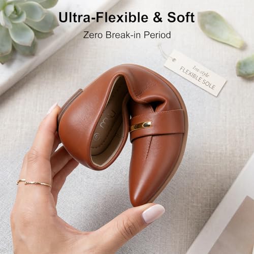 Image of MUSSHOE Loafers for Women Pointed Toe: Dressy Gold Bit Flats, Suede BusinessCasual Slip On Shoes for Office Work,Interview & Teacher