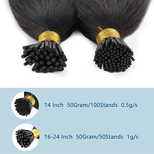 Abh Amazingbeauty Hair I Tips Yaki Straight Human Hair Natural Black Thick Yaki Straight Hair Extensions Pre Bonded I Tip Hair Extensions Remy Human Hair For Black Women 50G 100Strands 14 Inch #TOP1