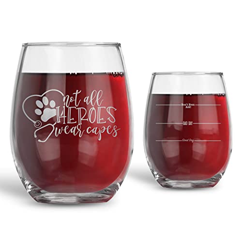 BAD BANANAS Veterinarian and Vet Tech Gifts - Not All Heroes Wear Capes - 21 oz Stemless Wine Glass - Vet Tech Appreciation Gifts - Vet Tech Week Gifts - Veterinary Technicians