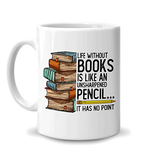 HYTURTLE Gifts For Book Lovers Book Nerd Bookish Bookworm Reading Lover - On Birthday, Christmas, Teacher's Day - Life Without Books Is Like - 325 ml White Ceramic Coffee Tea Mug