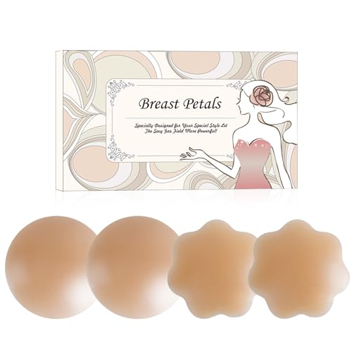 Image of MUQU Nipple Covers Breast - No Show Pasties Reusable Women Sticky Seamless Silicone Breast Covers 2 Pairs Petals