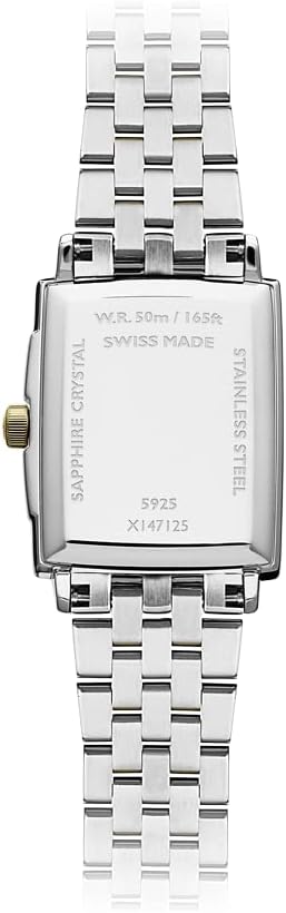 Бозгашт view of the RAYMOND WEIL Women's Toccata Quartz Watch, showing the stainless steel case back with water resistance and Swiss Made markings.