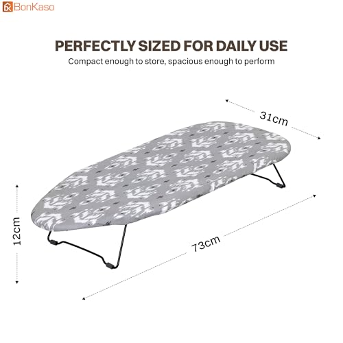 Image of BonKaso Tabletop Ironing Board | Compact Foldable Ironing Table, Lightweight Portable Mini Iron Board with Padded Non-Stick Surface for Home, Dorm, and Travel | Grey