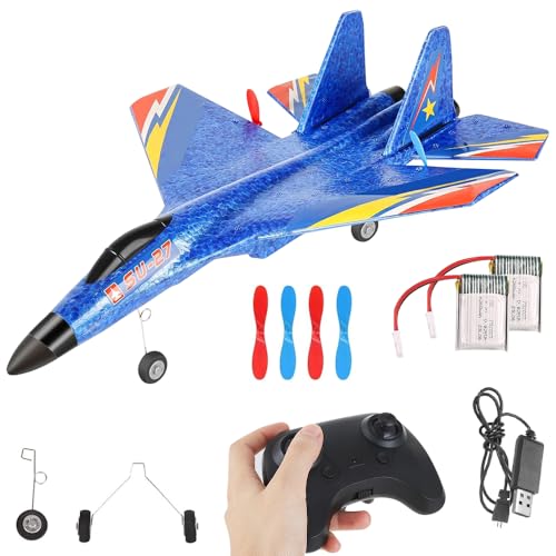 XUXLEKK Avión F 22 RC, 2,4 GHz teledirigido, juguete de avión 2CH para principiantes, niños y adultos (azul)