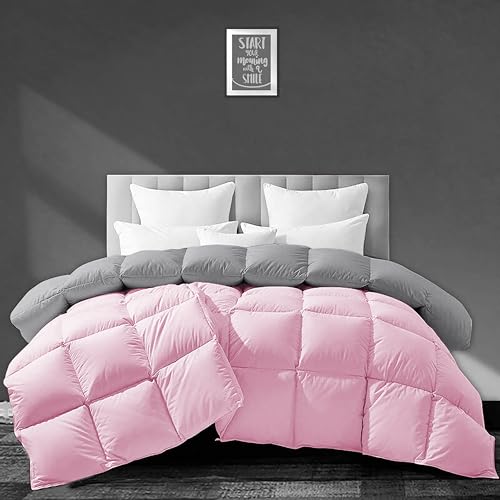 Image of Luxurious 500 GSM Winter Comforter King Size (92 inchX106 inch) - Premium Collection Heavy Winter Comforter 500 GSM Microfiber Fill - Duvet /Blanket King Size - Baby Pink /Silver Grey Color