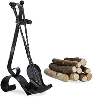 Relaxdays Steel Fireplace Companion Set, 4-Piece Fire Irons with Shovel, Broom and Poker, Antique Look, Black