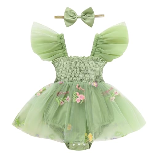 Image of TITKKOP Baby Girl Tulle Romper|Newborn Summer Bodysuit|First Birthday Photo Shoot|Cake Smash Outfit for Infants 0-18M