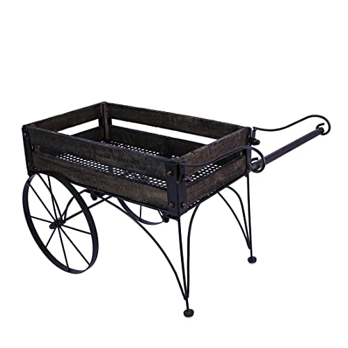 Zeckos-24-Inch-Long-Light-Brown-Wood-Metal-Wagon-Planter-Rustic-Indoor-Outdoor-Plant-Stand-for-Your-Blooming-Greenery-and-Flower-Creations-Embrace-Natures-Charm Zeckos 24 Inch Long Light Brown Wood Metal Wagon Planter Rustic Indoor Outdoor Plant Stand for Your Blooming Greenery and Flower Creations Embrace Natures Charm