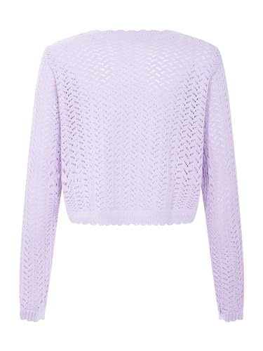 Aislor Kids Girls Knit Long Sleeve Cute Flower One Button Closure Bolero Cardigan Shrug Hollow Out Sweaters Tops2