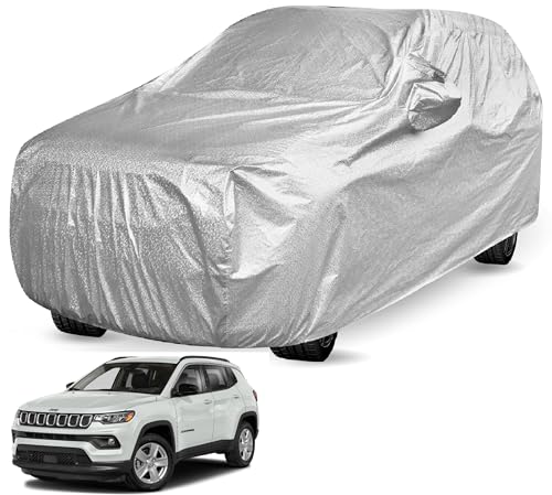 Image of Auto Hub Waterproof Car Cover Compatible with Jeep Compass with Mirror Pockets, Soft Cotton Lining, Compass Car Cover Waterproof, Metallic Silver